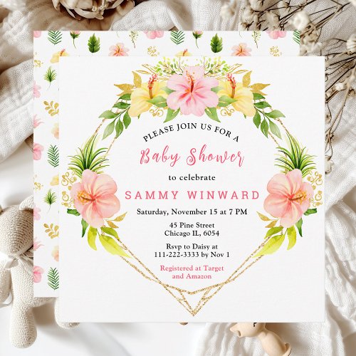 Tropical Jungle Floral Baby Shower Invitation