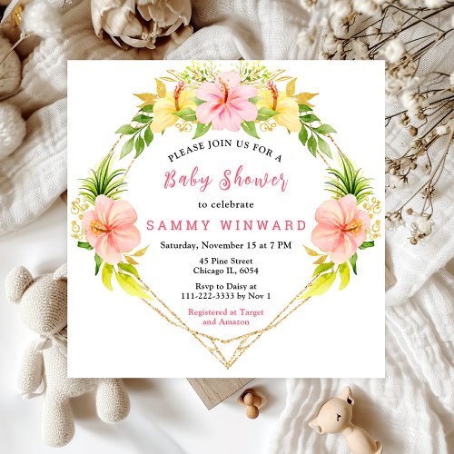 Tropical Jungle Floral Baby Shower Invitation