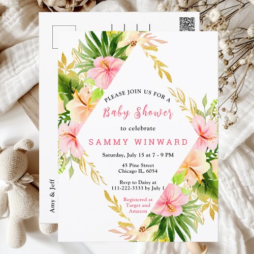 Tropical Jungle Floral Baby Shower Postcard