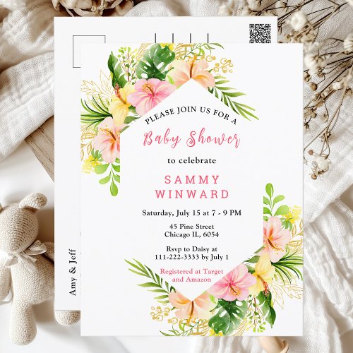 Tropical Jungle Floral Baby Shower Postcard