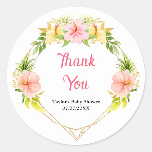 Tropical Jungle Floral Baby Shower Thank You Classic Round Sticker