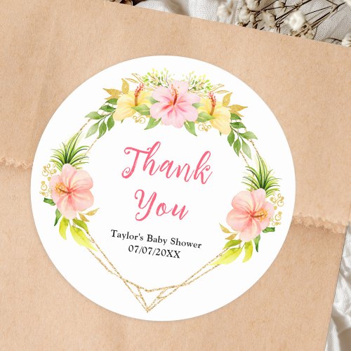 Tropical Jungle Floral Baby Shower Thank You Classic Round Sticker