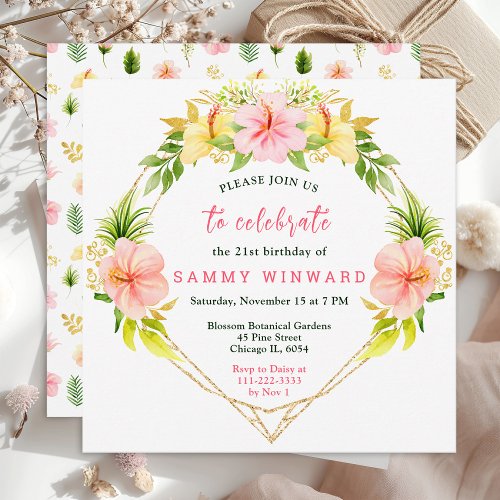 Tropical Jungle Floral Birthday Invitation