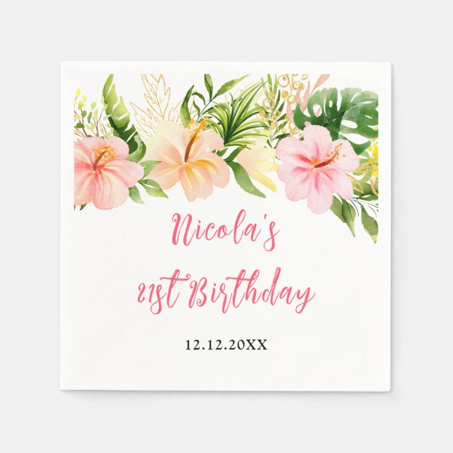 Tropical Jungle Floral Birthday Napkins (Front)