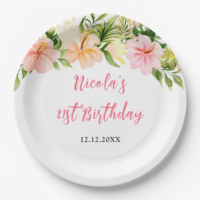 Tropical Jungle Floral Birthday Paper Plates (Front)