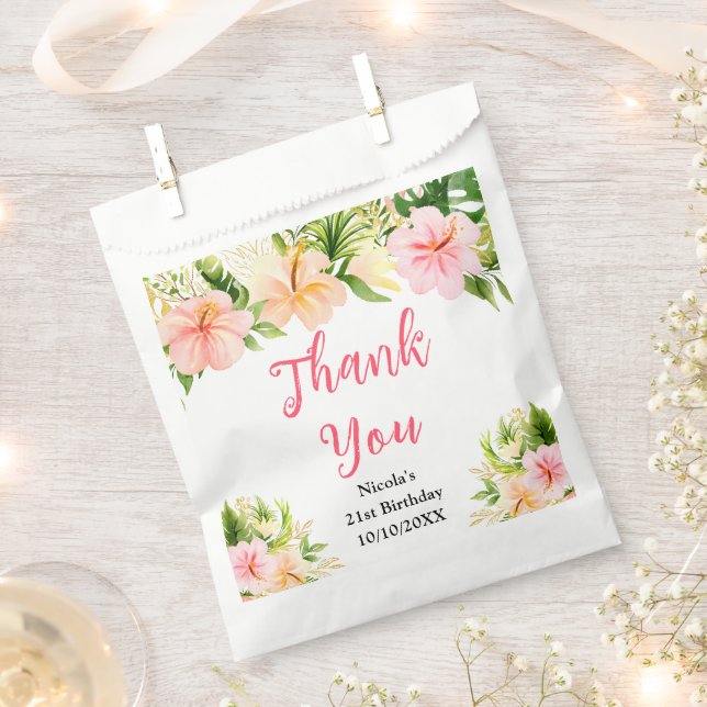 Tropical Jungle Floral Birthday Thank You Favor Bag (Clipped)