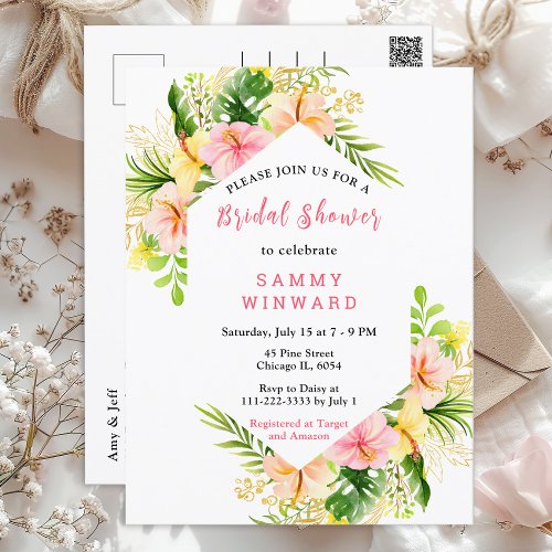 Tropical Jungle Floral Bridal Shower Postcard