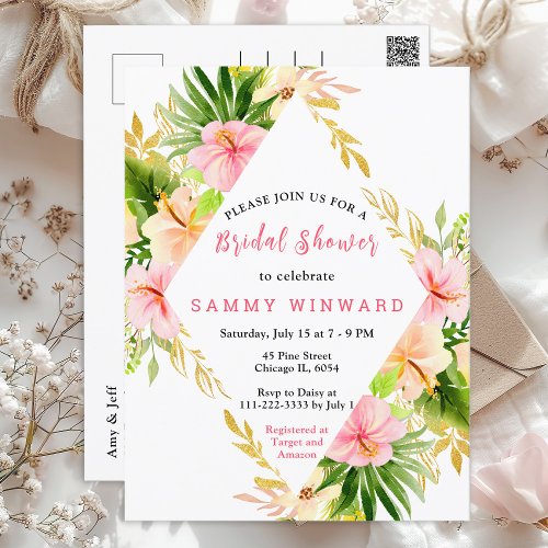 Tropical Jungle Floral Bridal Shower Postcard