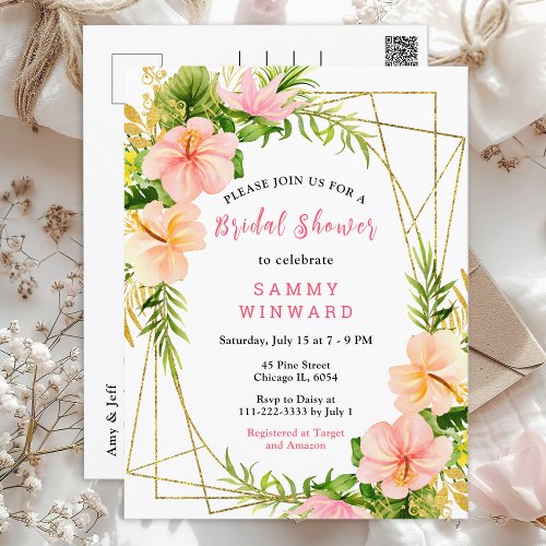 Tropical Jungle Floral Bridal Shower Postcard