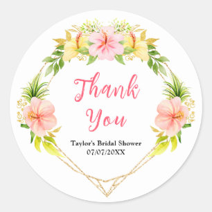 Tropical Jungle Floral Bridal Shower Thank You Classic Round Sticker