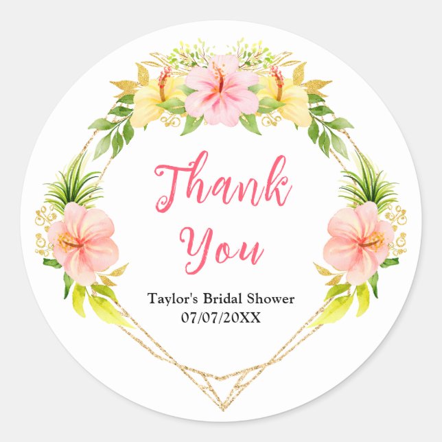 Tropical Jungle Floral Bridal Shower Thank You Classic Round Sticker (Front)