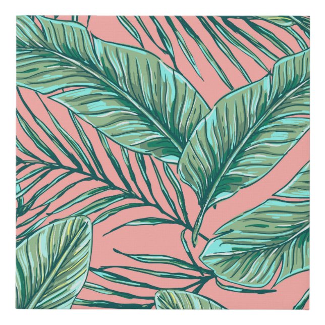 Tropical Jungle Floral: Palm Leaves Pattern Faux Canvas Print (Front)