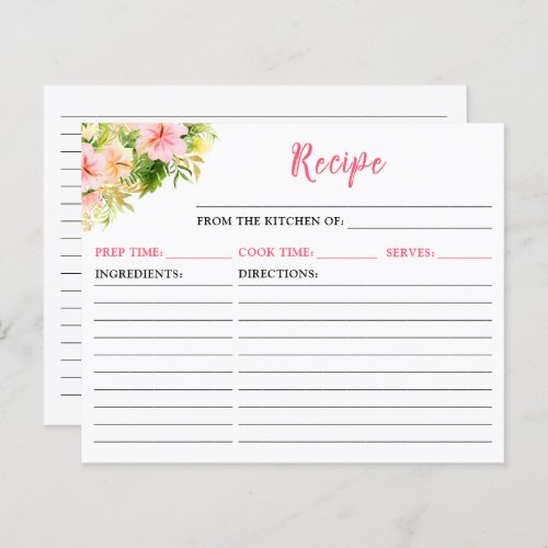 Tropical Jungle Floral Recipe Card