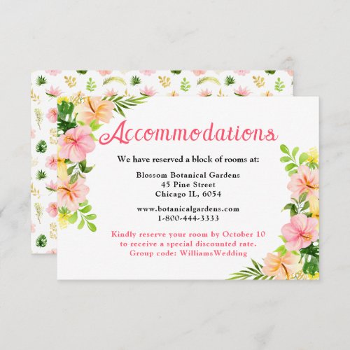 Tropical Jungle Floral Wedding Accommodations Enclosure Card