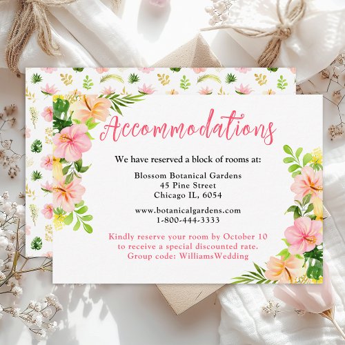 Tropical Jungle Floral Wedding Accommodations Enclosure Card