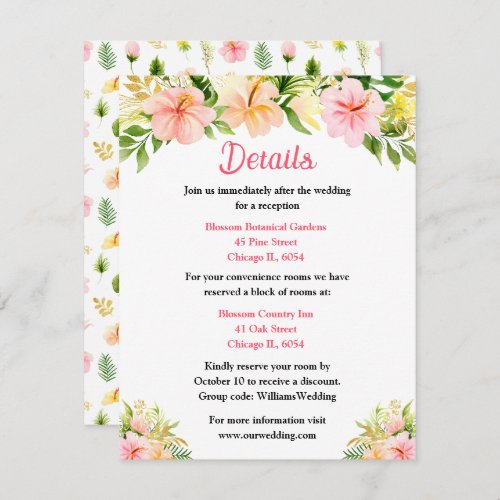 Tropical Jungle Floral Wedding Details Enclosure Card