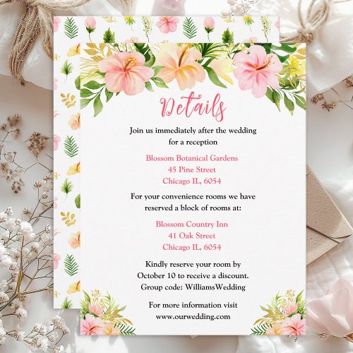 Tropical Jungle Floral Wedding Details Enclosure Card