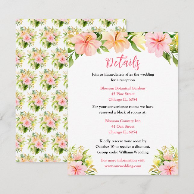 Tropical Jungle Floral Wedding Details Enclosure Card (Front/Back)