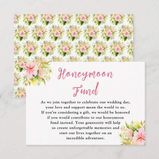 Tropical Jungle Floral Wedding Honeymoon Fund Enclosure Card (Front/Back)