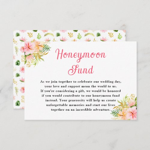 Tropical Jungle Floral Wedding Honeymoon Fund Enclosure Card