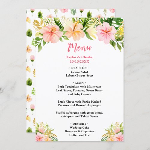 Tropical Jungle Floral Wedding Menu