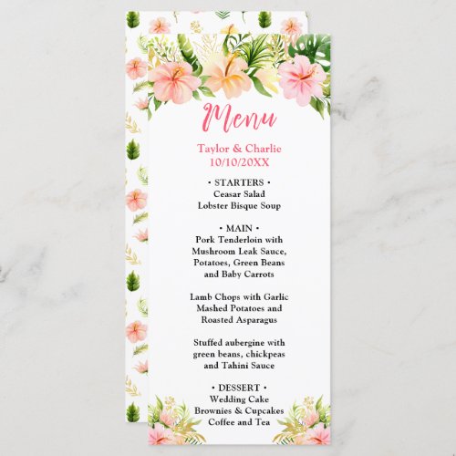 Tropical Jungle Floral Wedding Menu