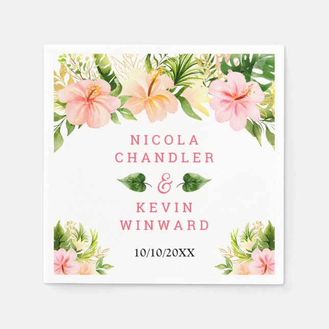 Tropical Jungle Floral Wedding Napkins (Front)