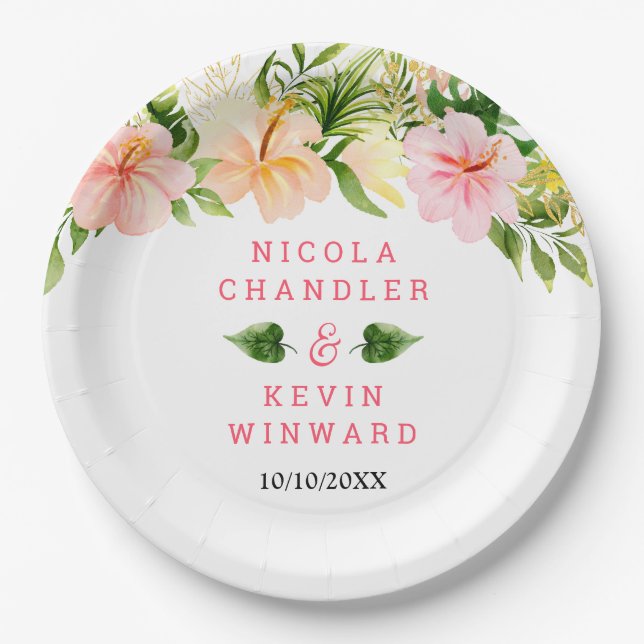 Tropical Jungle Floral Wedding Paper Plates (Front)
