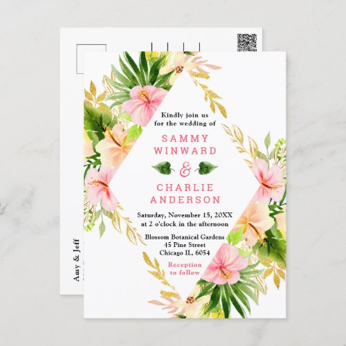 Tropical Jungle Floral Wedding Postcard