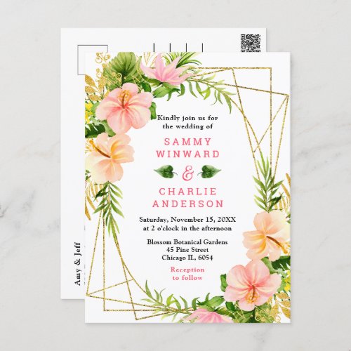 Tropical Jungle Floral Wedding Postcard