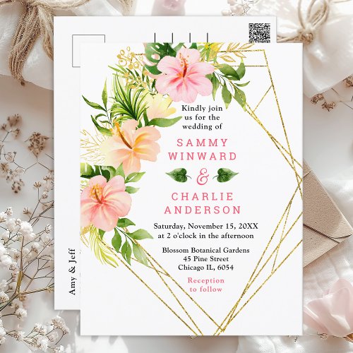 Tropical Jungle Floral Wedding Postcard