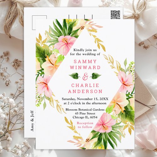 Tropical Jungle Floral Wedding Postcard