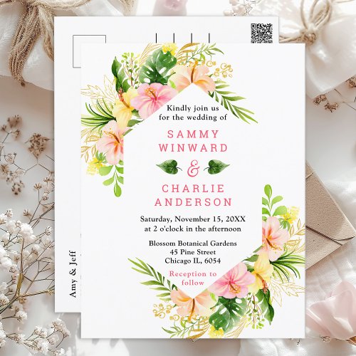 Tropical Jungle Floral Wedding Postcard