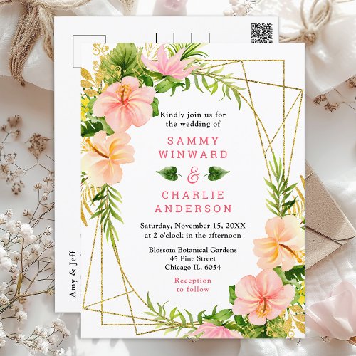 Tropical Jungle Floral Wedding Postcard