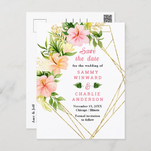 Tropical Jungle Floral Wedding Save The Date Postcard