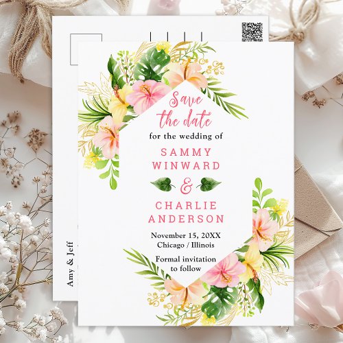 Tropical Jungle Floral Wedding Save The Date Postcard