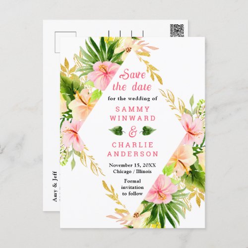 Tropical Jungle Floral Wedding Save The Date Postcard