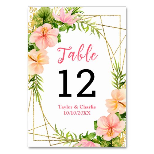 Tropical Jungle Floral Wedding Table Number