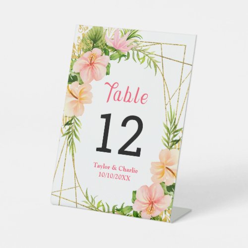 Tropical Jungle Floral Wedding Table Number Pedestal Sign
