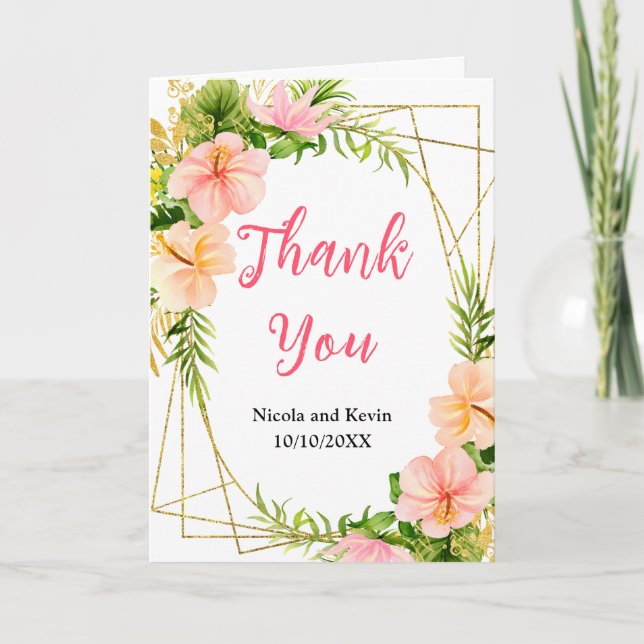 Tropical Jungle Floral Wedding Thank You Card (Front)