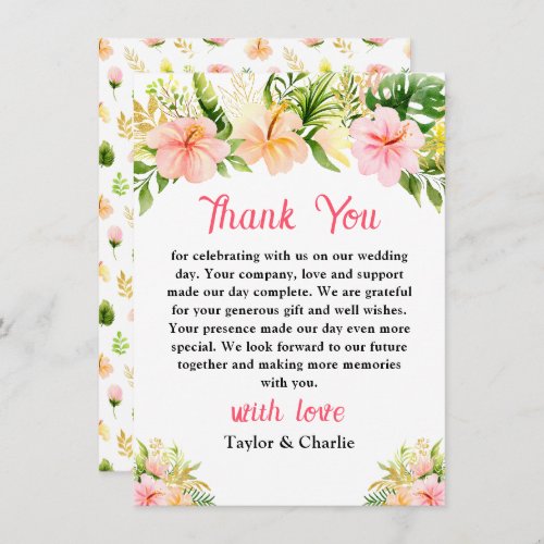 Tropical Jungle Floral Wedding Thank You Card