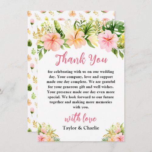 Tropical Jungle Floral Wedding Thank You Card