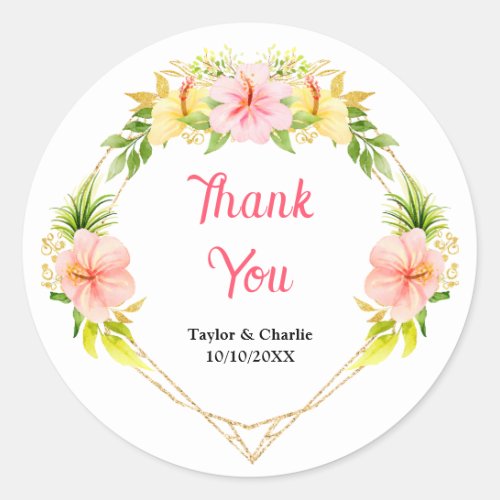Tropical Jungle Floral Wedding Thank You Classic Round Sticker
