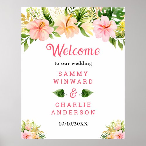 Tropical Jungle Floral Wedding Welcome Sign