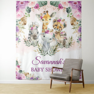 Tropical Jungle Floral Wild Animals Baby Shower Tapestry