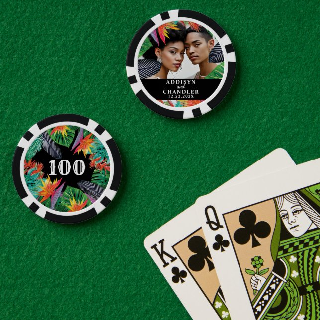 Tropical Jungle Flowers Elegant Engagement Wedding Poker Chips (Poker Table (Double))