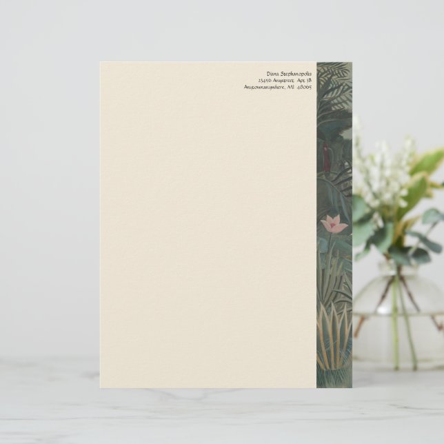 Tropical Jungle Flowers Floral Green Letterhead (Standing Front)