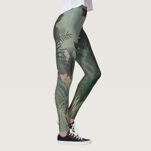 Tropical Jungle Flowers Floral Rousseau Painting Leggings