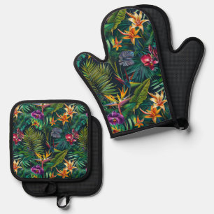 Tropical Jungle Flowers Oven Mitt & Pot Holder Set