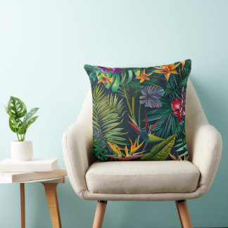 Tropical Jungle Flowers Pillow